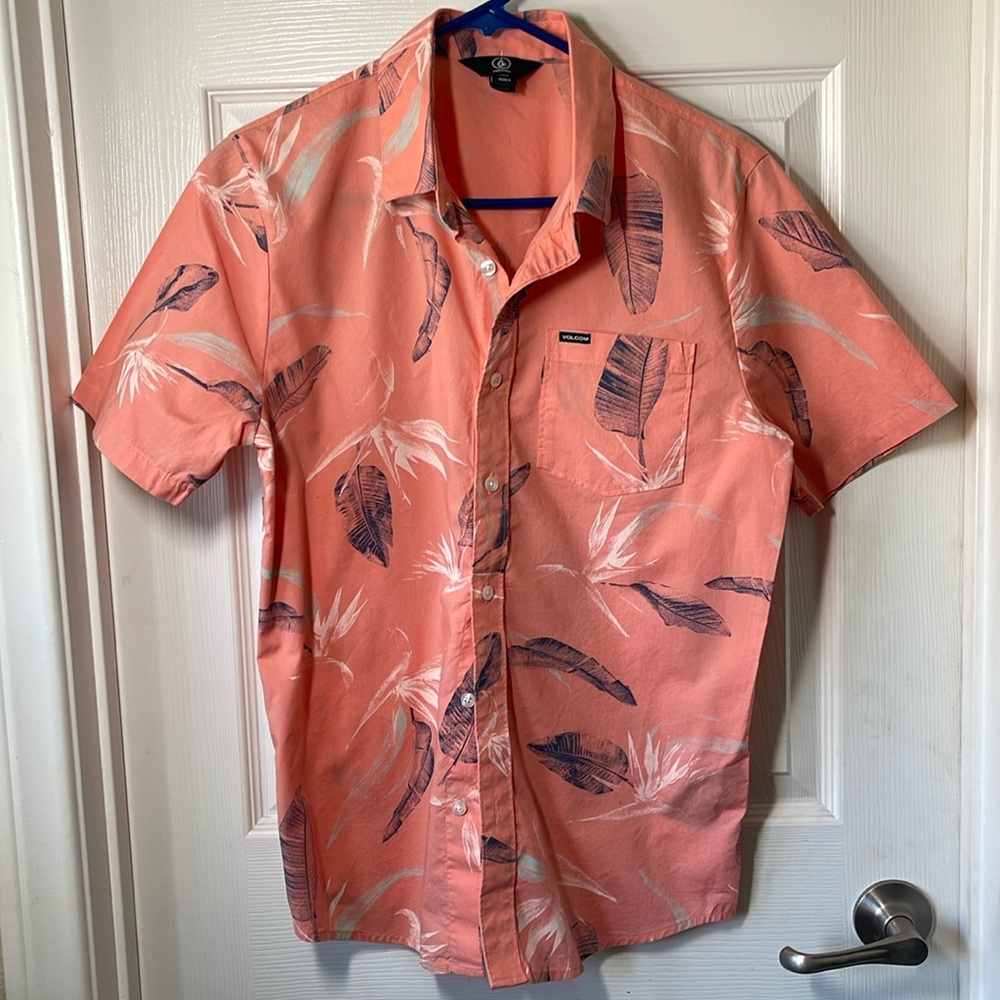 Mens Volcom button up coral shirt